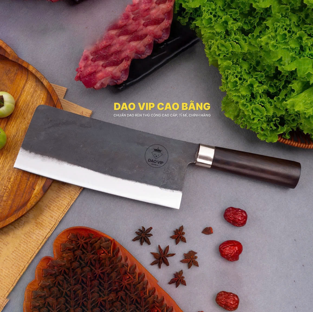 Dao chặt gà thép nhíp cán gỗ mun CG10NM dao vip cao bằng