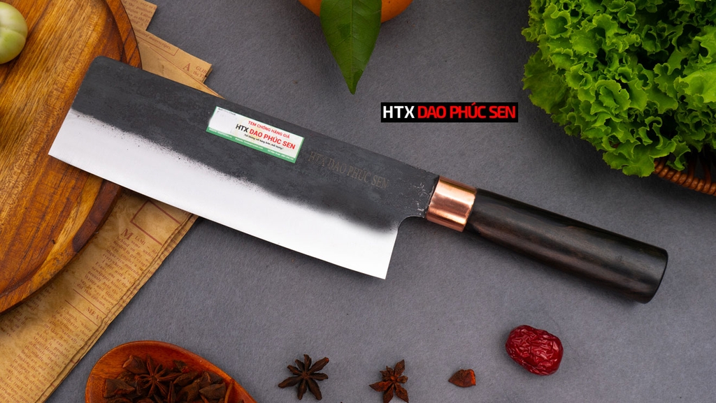 Dao thái thịt thép nhíp xe cán gỗ mun CT10NMDD  / HTX DAO PHÚC SEN