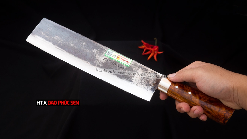 Dao chặt gà, chặt cây đa năng sắc bén- Thép nhíp ô tô - Cán gỗ tự nhiên khâu inox - G07 | DAO VIP - HTX DAO PHÚC SEN