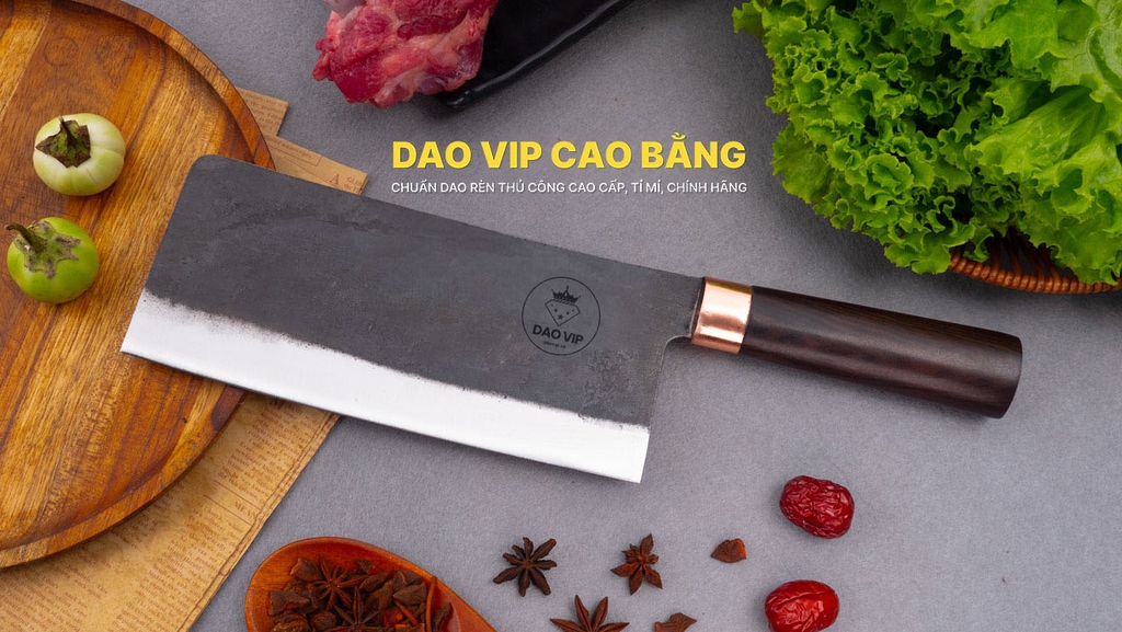Dao chặt gà thép nhíp cán gỗ mun CG10NMDD DAO VIP CAO BẰNG
