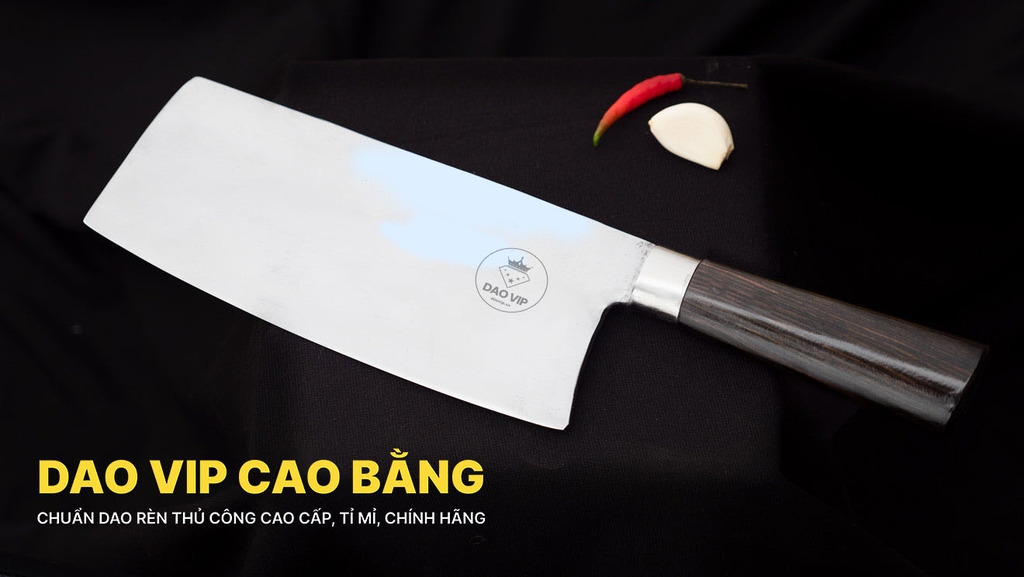Dao chặt gà thép trắng cán mun CGKM chất lượng - Hàng chuẩn của DAO VIP CAO BẰNG