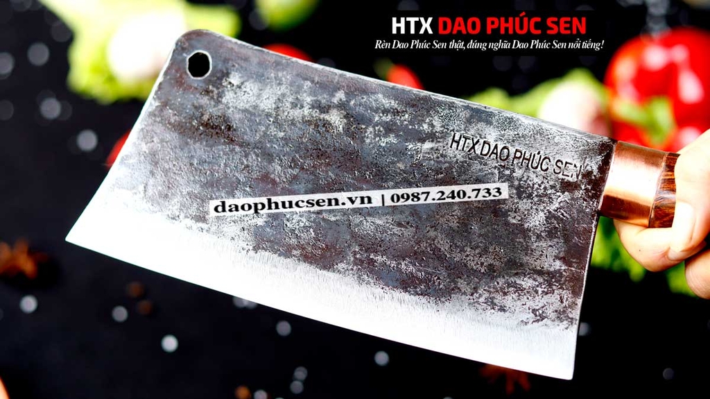 Dao chặt gà sắc bén -Thép nhíp ô tô - Cán cẩm khâu đồng - N09DD