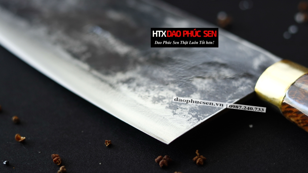 Dao chặt gà sắc bén - Thép nhíp ô tô - Cán cẩm khâu đồng G05D - hàng chuẩn chính hãng của DAO VIP - HTX DAO PHÚC SEN