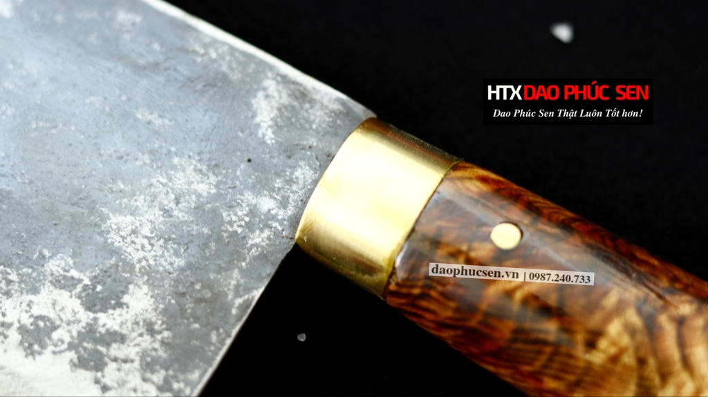 Dao chặt gà sắc bén - Thép nhíp ô tô - Cán cẩm khâu đồng G05D - hàng chuẩn chính hãng của DAO VIP - HTX DAO PHÚC SEN