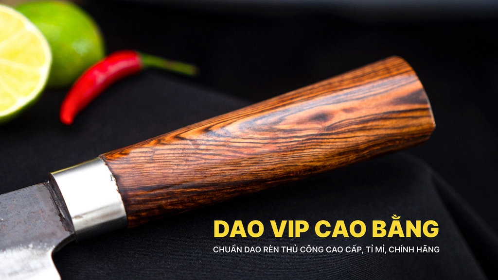 Dao phile sắc bén - Thép nhíp ô tô - Cán gỗ tự nhiên khâu inox - N05 | DAO VIP CAO BẰNG