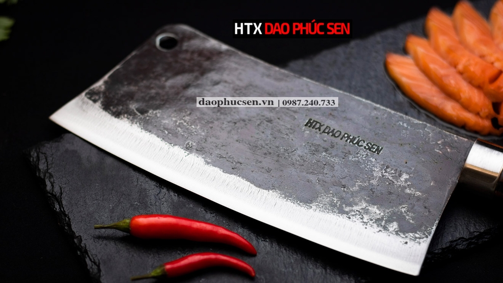 Dao chặt gà sắc bén -Thép nhíp ô tô - Cán mun khâu inox - N09M