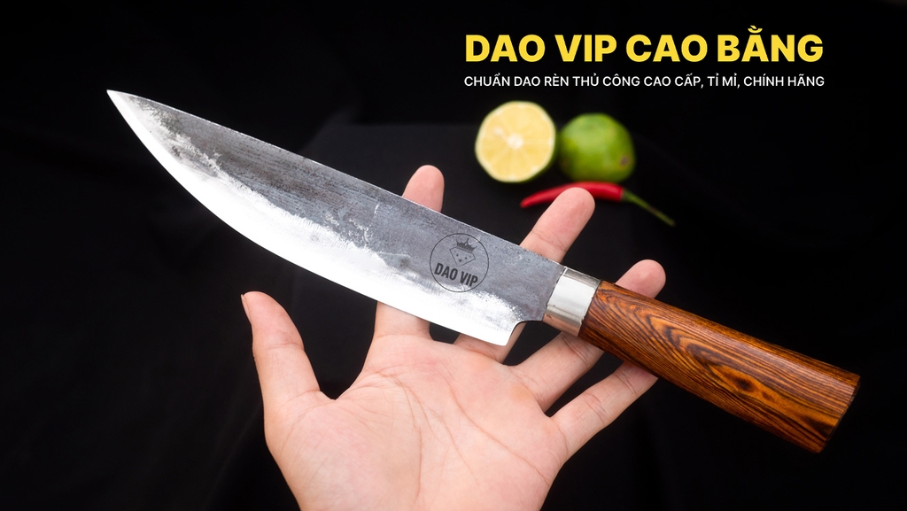 Dao phile sắc bén - Thép nhíp ô tô - Cán gỗ tự nhiên khâu inox - N05 | DAO VIP CAO BẰNG