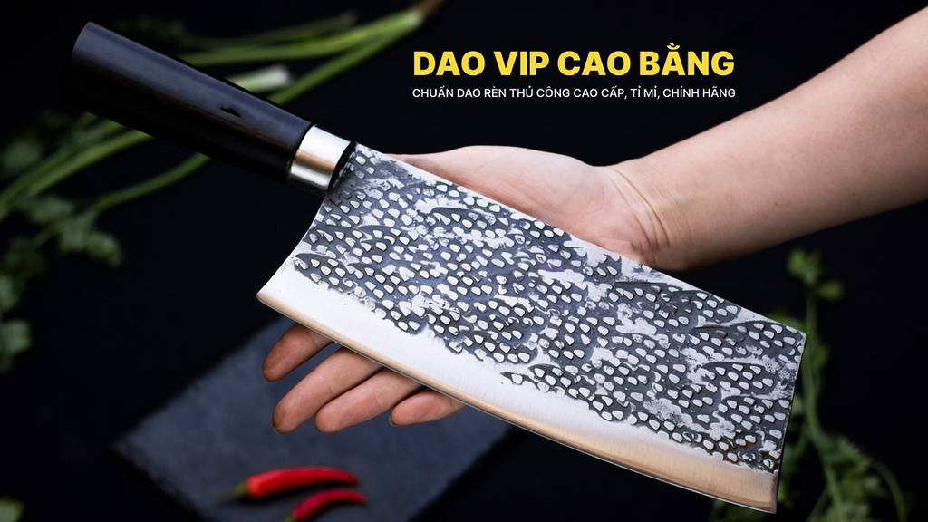 Dao chặt xương sắc bén - Thép nhíp ô tô cán mun khâu inox DCX05M - Hàng chuẩn của DAO VIP CAO BẰNG