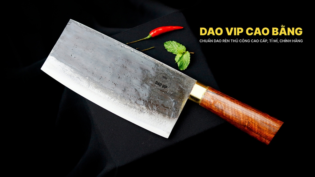 Dao thái phở bản 10 - Thép nhíp ô tô - Cán cẩm khâu đồng - GTPCD DAO VIP CAO BẰNG