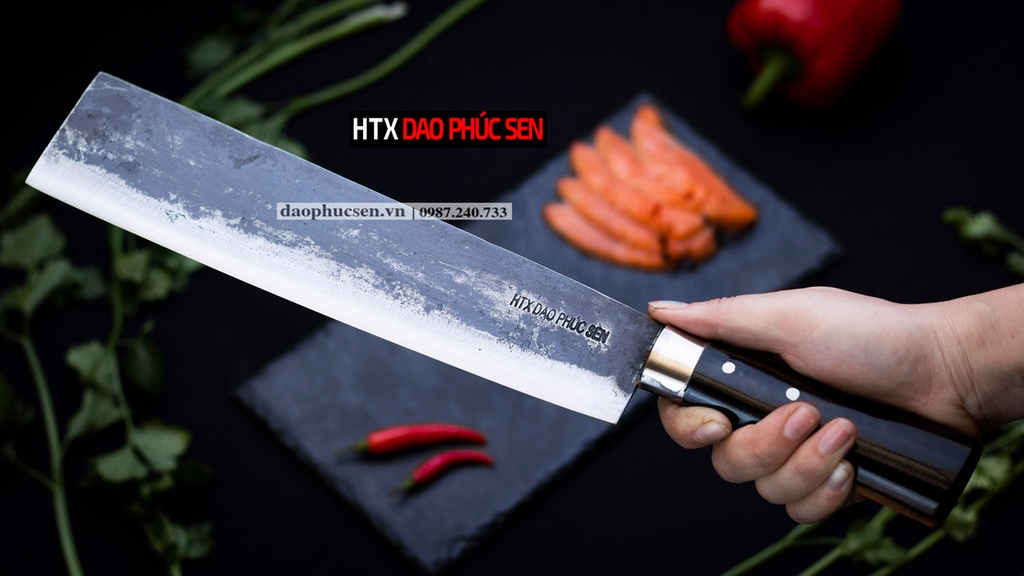 Dao chặt gà chặt cây -Thép nhíp ô tô - Cán cẩm khâu inox - G07M