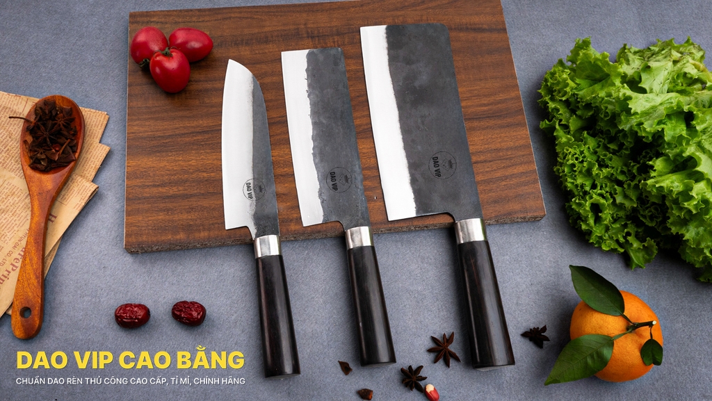 Bộ dao bếp nhíp xe chặt thái lọc đa năng cán gỗ mun CB89NM DAO VIP CAO BẰNG