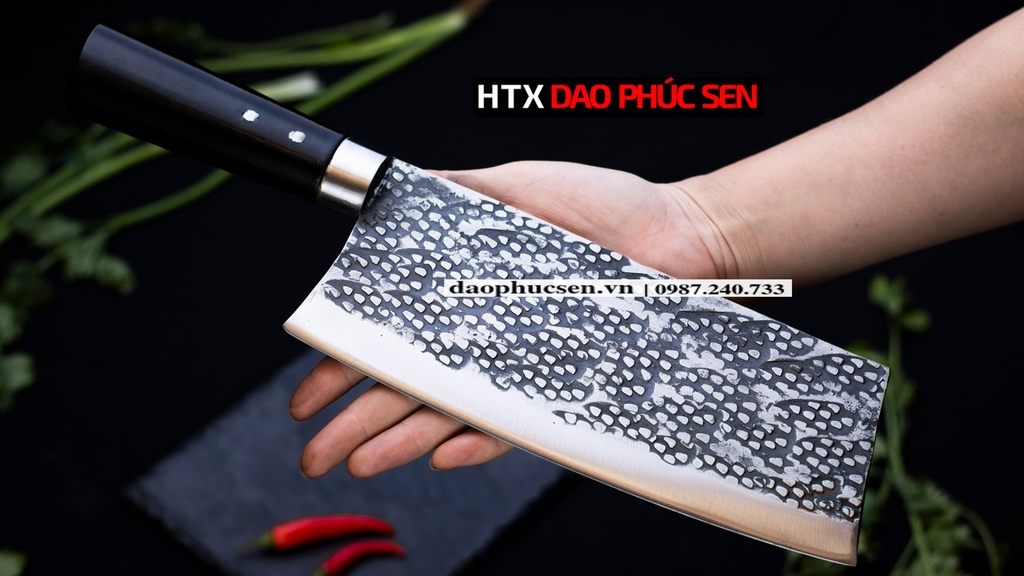 Dao chặt xương sắc bén - Thép nhíp ô tô cán mun khâu inox DCX05M - Hàng chuẩn của DAO VIP - HTX DAO PHÚC SEN