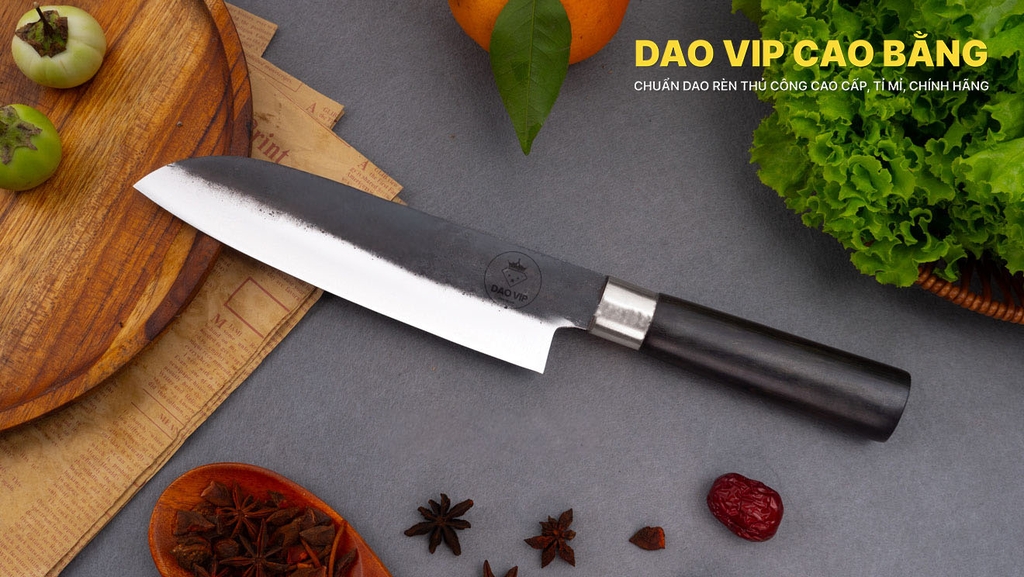 Bộ dao bếp nhíp xe chặt thái lọc đa năng cán gỗ mun CB89NM DAO VIP CAO BẰNG