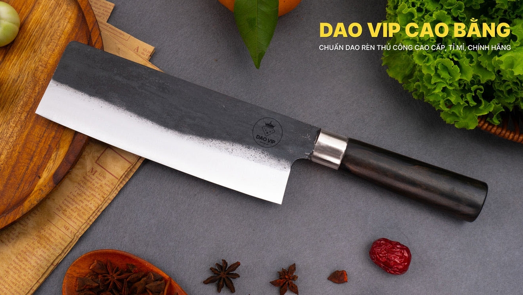 Bộ dao bếp nhíp xe chặt thái lọc đa năng cán gỗ mun CB89NM DAO VIP CAO BẰNG