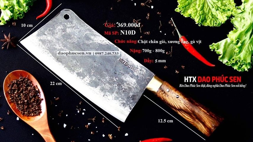 Dao chặt xương sắc bén - Thép nhíp ô tô - Cán cẩm khâu đồng - N10D