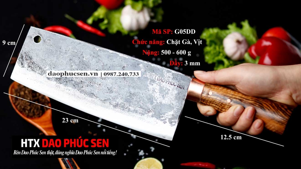Dao chặt gà sắc bén - Thép nhíp ô tô - Cán cẩm khâu đồng - G05DD