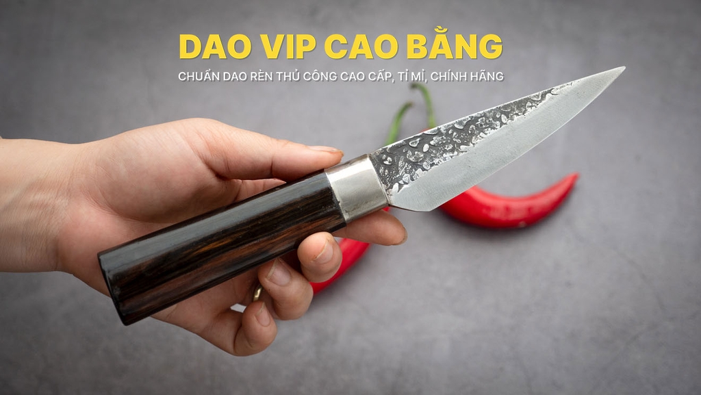 Dao lọc thái nhỏ - Thép nhíp ô tô - Cán mun khâu inox G13TM sắc bén hàng chuẩn chính hãng của DAO VIP CAO BẰNG