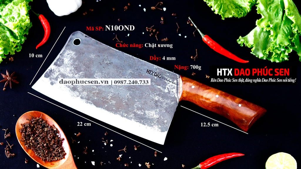 Dao chặt xương sắc bén - Thép nhíp ô tô - Cán ốp nu - N10OND