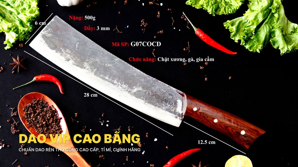 DAO TÔNG CHẶT GÀ MỚI cán ốp gỗ G07COCD DAO VIP CAO BẰNG