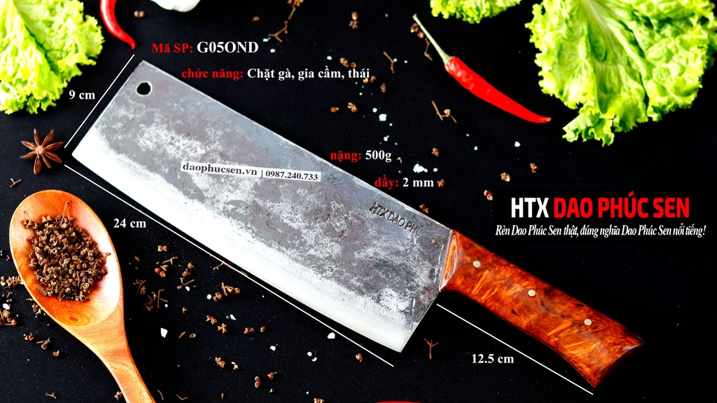 Dao chặt gà sắc bén - Thép nhíp ô tô - Cán ốp nu - G05OND