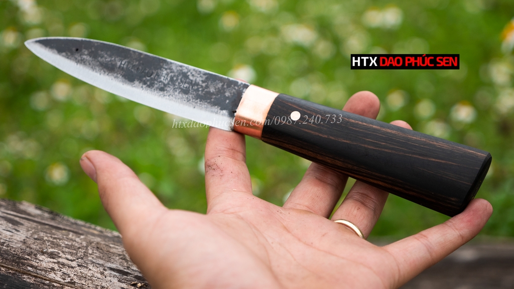 Dao bóc tỏi, gọt hoa quả cán gỗ mun DBTMDD, hàng chuẩn chính hãng CỦA DAO VIP - HTX DAO PHÚC SEN