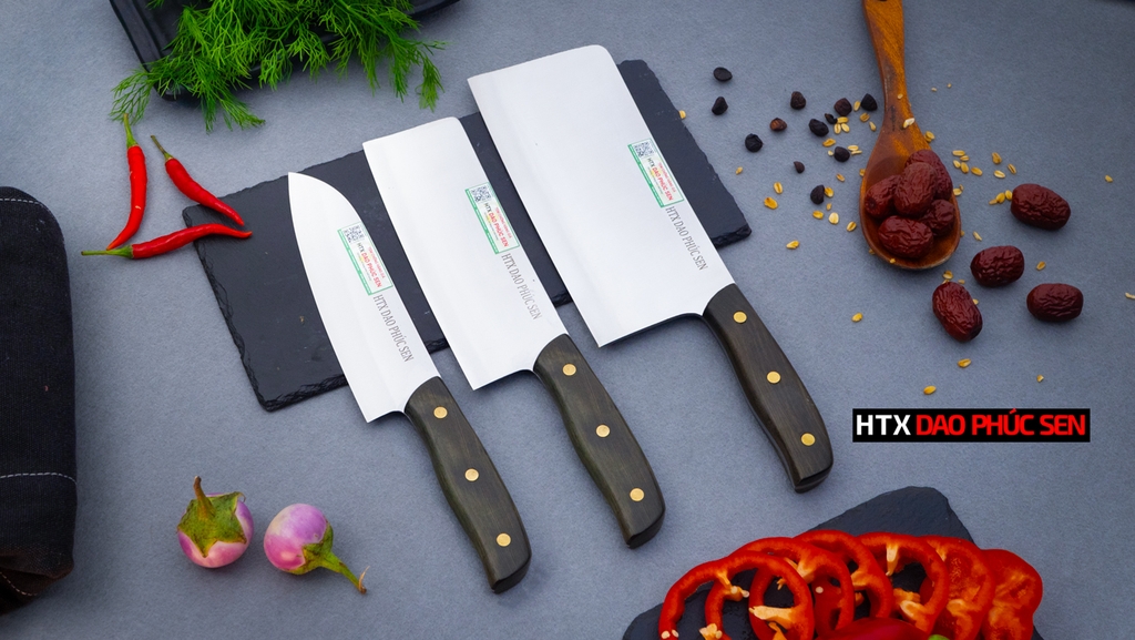 Bộ dao bếp 3 món thép trắng CB89TM đa dụng - Hàng chuẩn của DAO VIP - HTX DAO PHÚC SEN