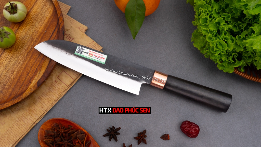 Bộ dao bếp nhíp xe chặt thái lọc đa năng cán gỗ mun CB89NMDD /  / HTX DAO PHÚC SEN
