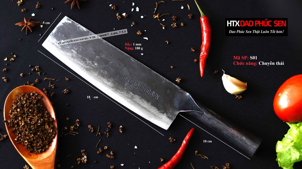 Dao thái sắc bén - Cán sắt - Thép nhíp ô tô - S01