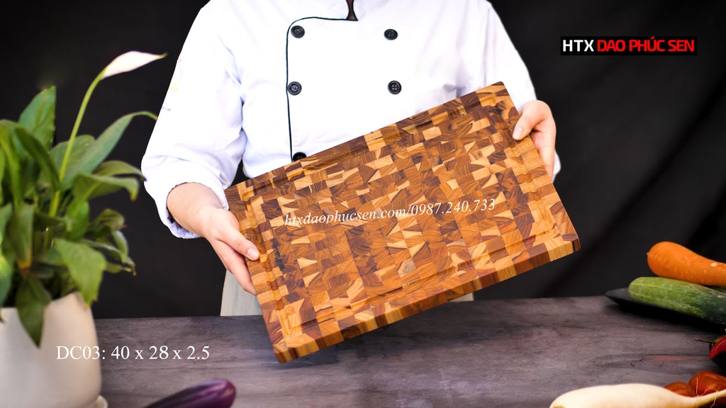 Thớt Gỗ Teak Cao Cấp - Chặt thái, Trang Trí - 40x28x2,5cm - DC03 | HTX DAO PHÚC SEN