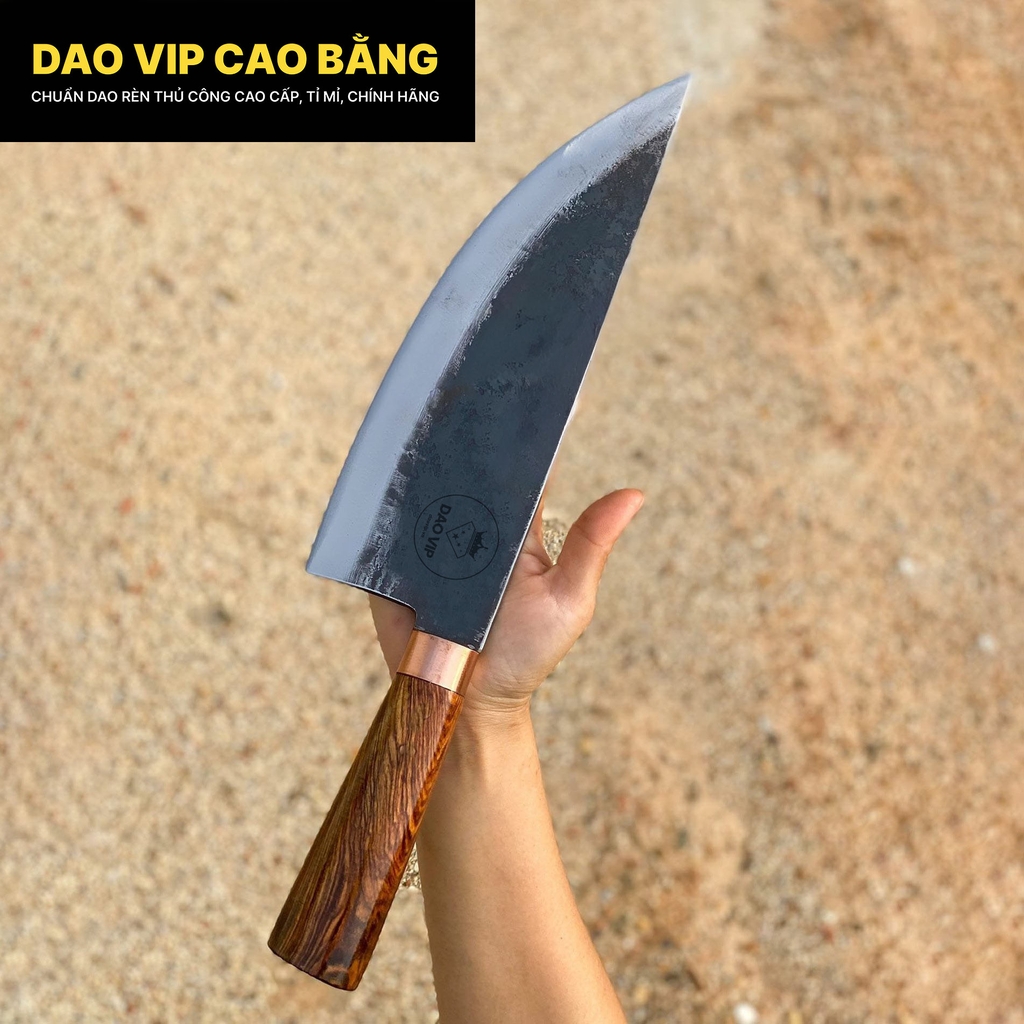 Dao chặt thái bầu nhọn - Thép nhíp xe - Cán gỗ khâu đồng đỏ DCTDD hàng chuẩn chính hãng của DAO VIP CAO BẰNG