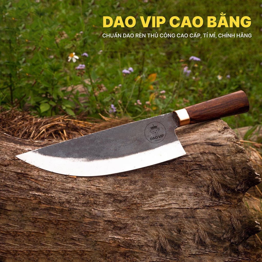 Dao chặt thái bầu nhọn - Thép nhíp xe - Cán gỗ khâu đồng đỏ DCTDD hàng chuẩn chính hãng của DAO VIP CAO BẰNG