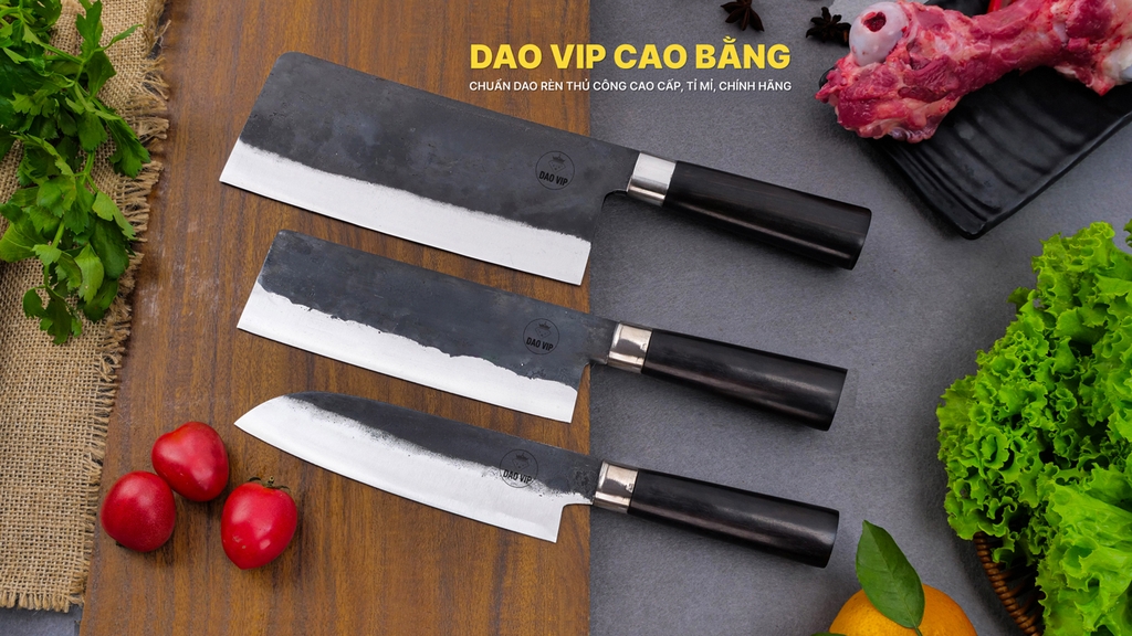 Bộ dao bếp nhíp xe chặt thái lọc đa năng cán gỗ mun CB89NM DAO VIP CAO BẰNG