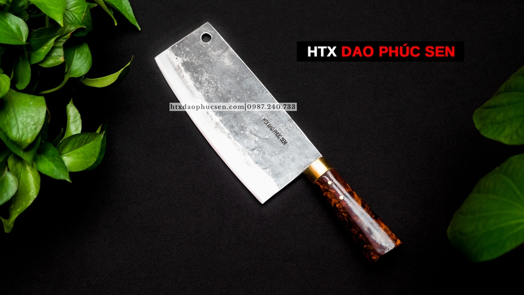 Dao chặt gà sắc bén - Thép nhíp ô tô - Cán cẩm khâu đồng G05D - hàng chuẩn chính hãng của DAO VIP - HTX DAO PHÚC SEN