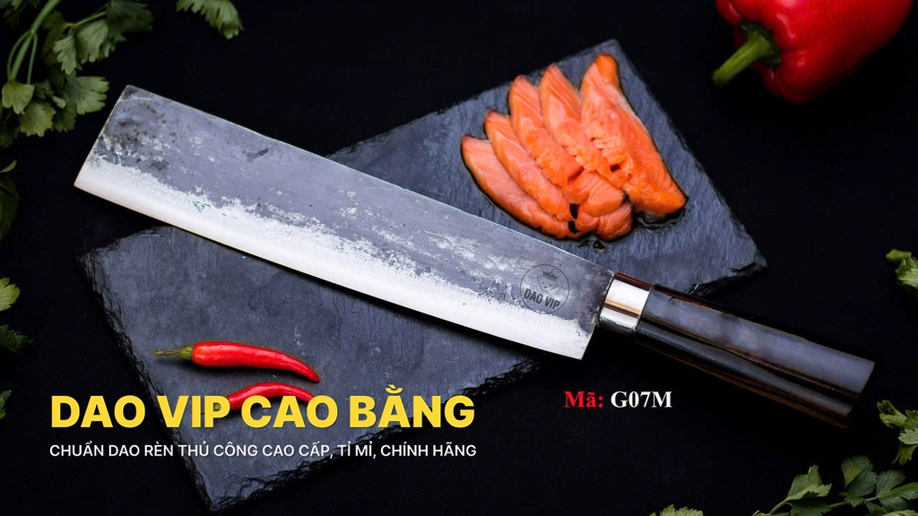 Dao chặt gà chặt cây -Thép nhíp ô tô - Cán cẩm khâu inox - G07M DAO VIP CAO BẰNG