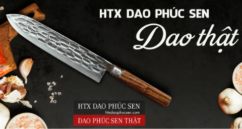 Dao lọc thái sắc bén - Thép nhíp dập hoa văn - Cán tự nhiên khâu inox - N01A | DAO VIP - HTX DAO PHÚC SEN