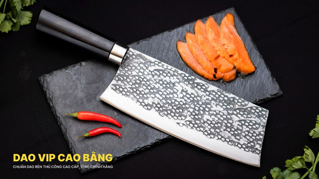 Dao chặt xương sắc bén - Thép nhíp ô tô cán mun khâu inox DCX05M - Hàng chuẩn của DAO VIP CAO BẰNG