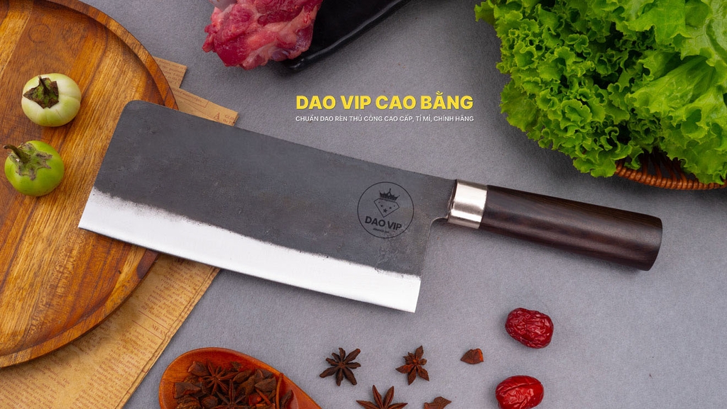 Dao chặt gà thép nhíp cán gỗ mun CG10NM dao vip cao bằng