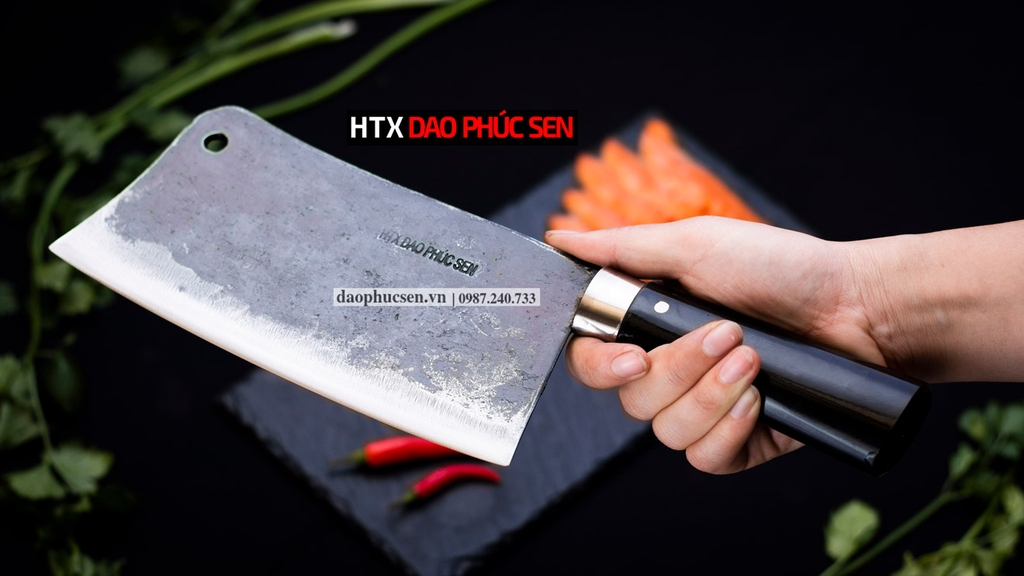Dao chặt gà sắc bén -Thép nhíp ô tô - Cán mun khâu inox - N09M