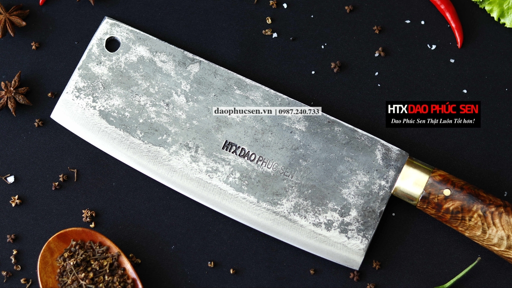 Dao chặt gà sắc bén - Thép nhíp ô tô - Cán cẩm khâu đồng G05D - hàng chuẩn chính hãng của DAO VIP - HTX DAO PHÚC SEN