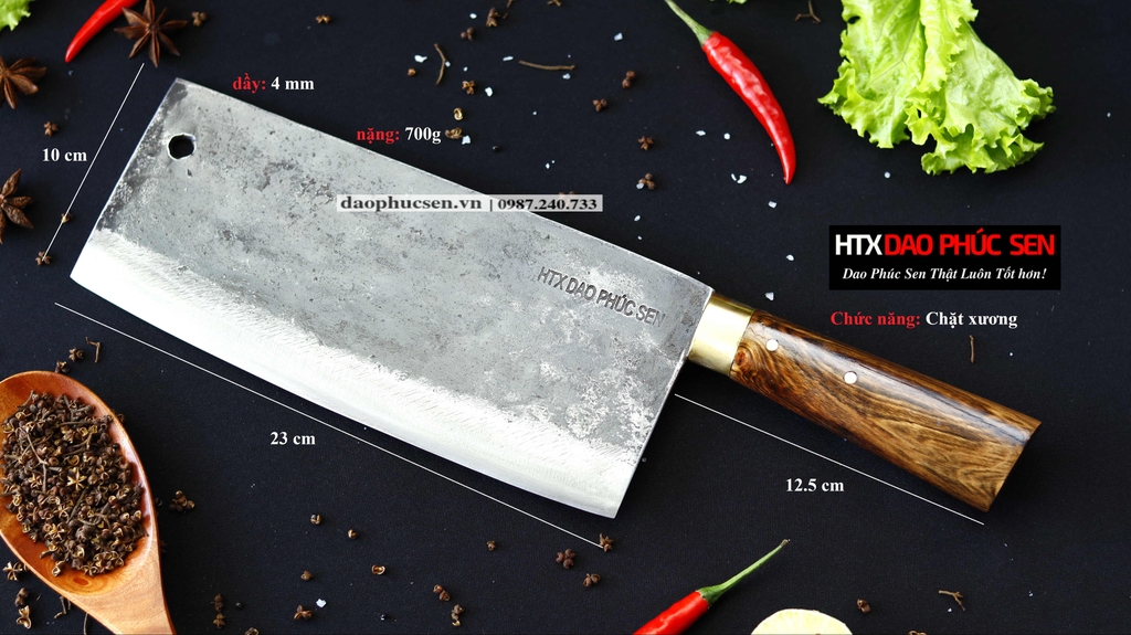 Dao chặt xương sắc bén - Thép nhíp ô tô - Cán cẩm khâu đồng - G06D