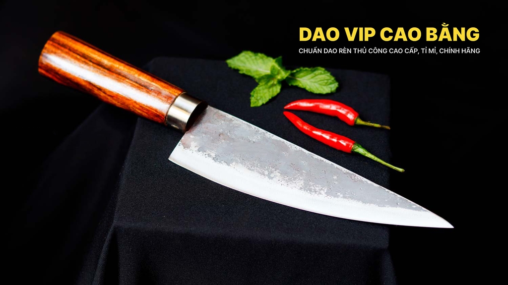 Dao lọc thái sắc bén - Thép nhíp ô tô - Cán gỗ tự nhiên khâu inox - N06 | DAO VIP CAO BẰNG