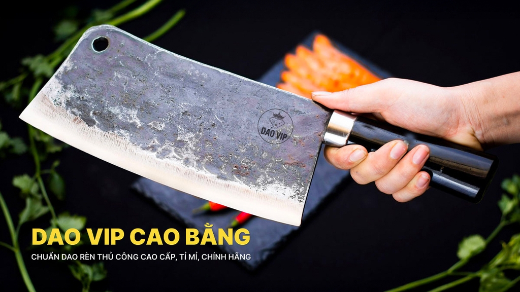 Dao chặt xương sắc bén - Thép nhíp ô tô - Cán mun khâu inox - N10M DAO VIP CAO BẰNG