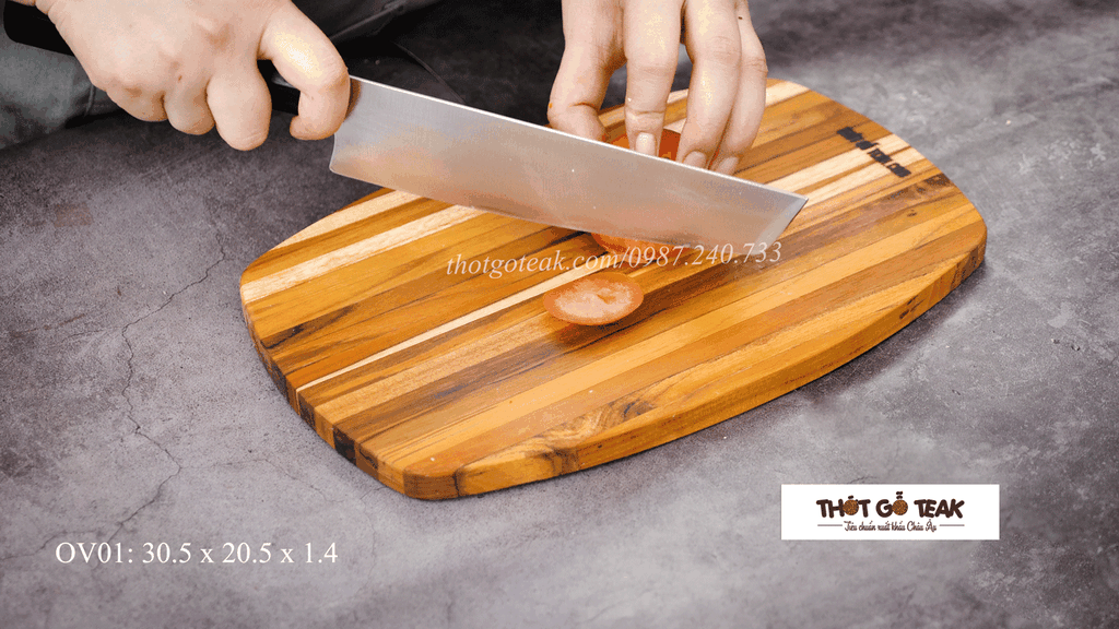 Thớt Gỗ Teak Cao Cấp - Cắt Thái, Trang Trí - 30,5x20,5x1,4cm - OV01 | HTX DAO PHÚC SEN