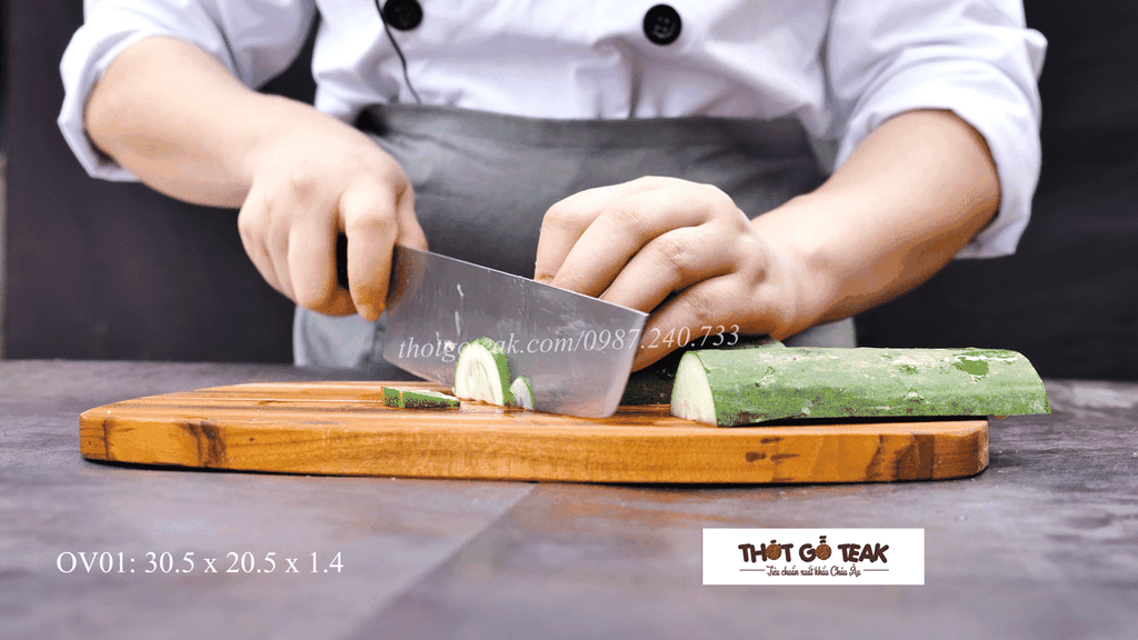 Thớt Gỗ Teak Cao Cấp - Cắt Thái, Trang Trí - 30,5x20,5x1,4cm - OV01 | HTX DAO PHÚC SEN