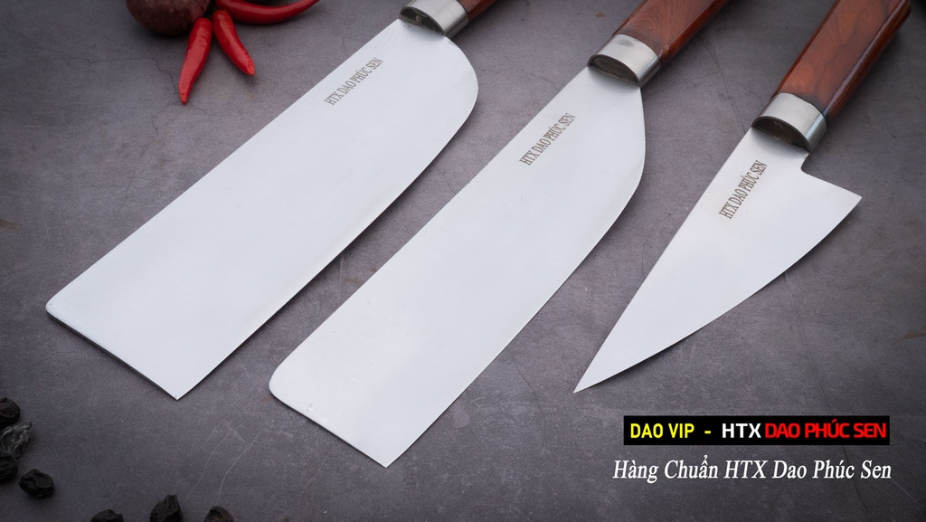 Bộ dao bếp 3 món thép trắng CB99H hàng chuẩn của DAO VIP - HTX DAO PHÚC SEN vệ sinh, an toàn , sạch sẽ, ít bị oxy hóa