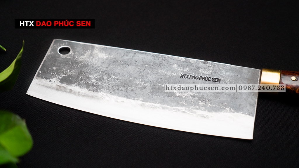 Dao chặt gà sắc bén - Thép nhíp ô tô - Cán cẩm khâu đồng G05D - hàng chuẩn chính hãng của DAO VIP - HTX DAO PHÚC SEN