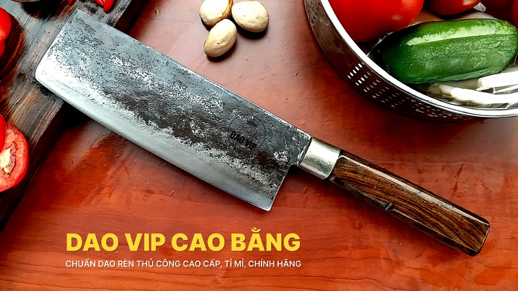 Dao thái sắc bén - Thép nhíp ô tô - Cán gỗ tự nhiên khâu inox - N02 | DAO VIP CAO BẰNG
