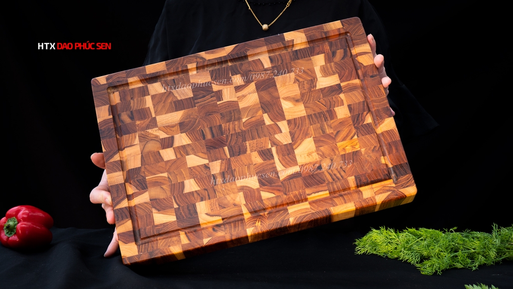 Thớt Gỗ Teak Cao Cấp - Chặt thái, Trang Trí - 40x28x2,5cm - DC03 | HTX DAO PHÚC SEN