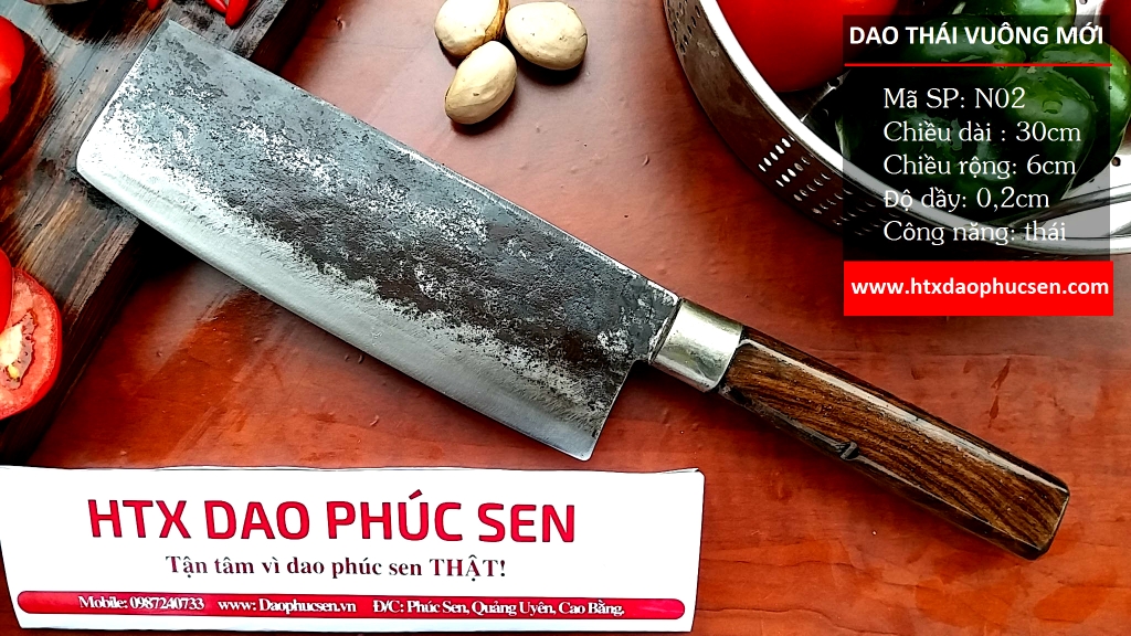 Dao thái sắc bén - Thép nhíp ô tô - Cán gỗ tự nhiên khâu inox - N02 | DAO VIP - HTX DAO PHÚC SEN