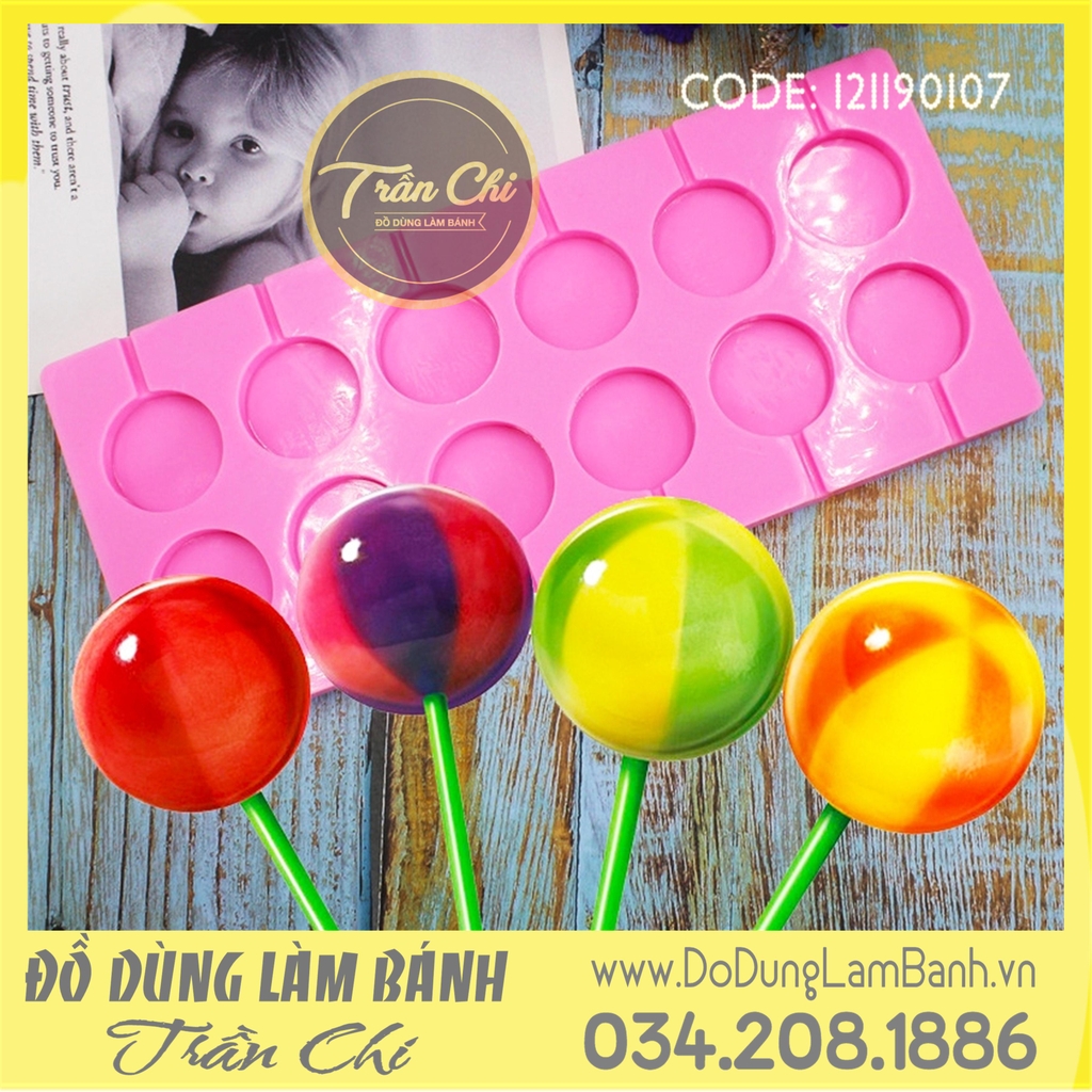 Khuôn silicone vỉ Kẹo Lollipop ĐÚC - Hình tròn 12c | Trần Chi